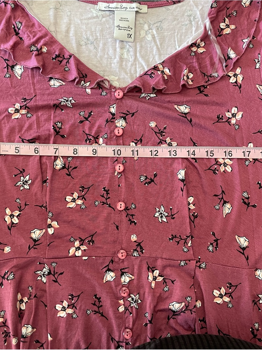 American Rag Raspberry Floral Button-Front Ruffle Peplum Tunic - Picture 5 of 6